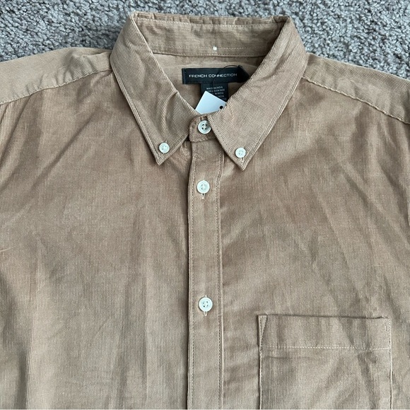 French Connection Corduroy Button Down Shirt Tan Mens Size S - Picture 8 of 13